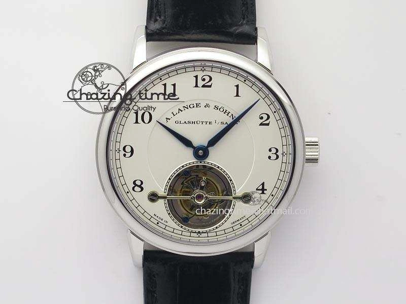 1815 Tourbillon Handwerkskunst SS White Dial On Black Leather Strap