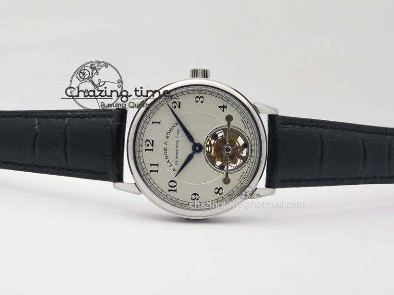 1815 Tourbillon Handwerkskunst SS White Dial On Black Leather Strap