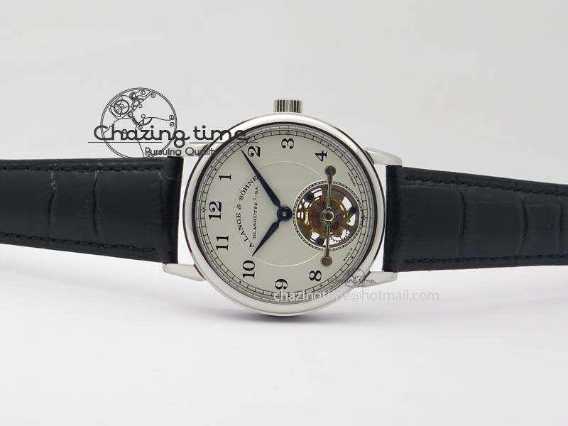 1815 Tourbillon Handwerkskunst SS White Dial On Black Leather Strap