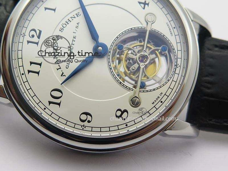 1815 Tourbillon Handwerkskunst SS White Dial On Black Leather Strap