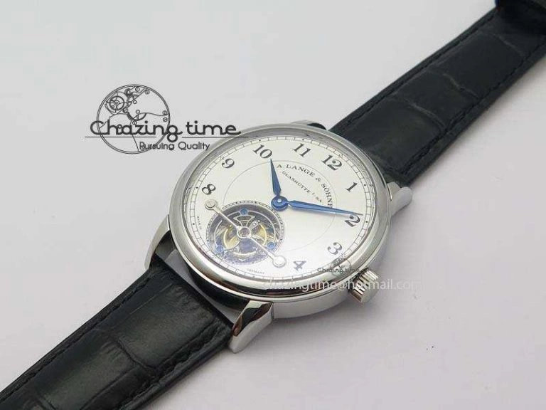 1815 Tourbillon Handwerkskunst SS White Dial On Black Leather Strap