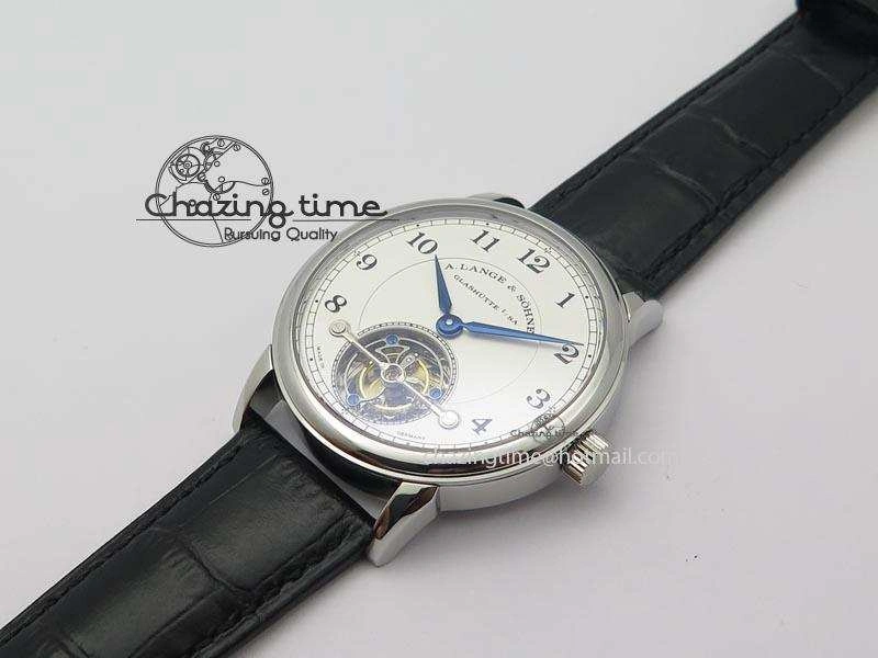 1815 Tourbillon Handwerkskunst SS White Dial On Black Leather Strap