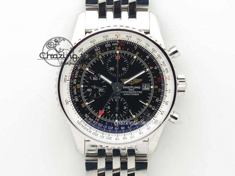 1884 Chronometre Navitimer JF Best Edition Black Dial On SS Bracelet A7750