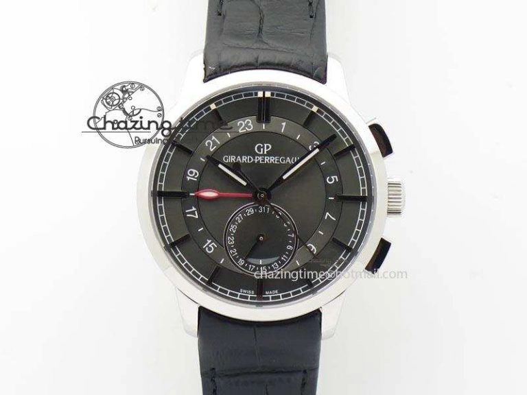 1966 Dual Time RG TF 1:1 Best Edition Gray Dial On Brown Leather Strap A3300
