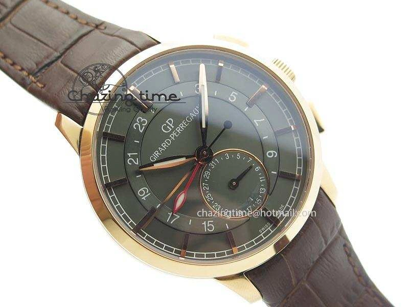 1966 Dual Time RG TF 1:1 Best Edition Gray Dial On Brown Leather Strap A3300