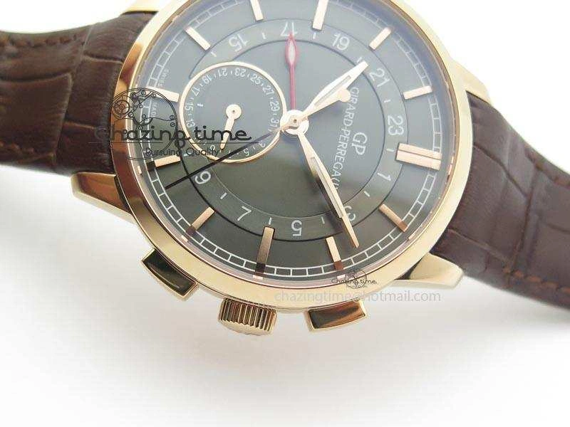 1966 Dual Time RG TF 1:1 Best Edition Gray Dial On Brown Leather Strap A3300