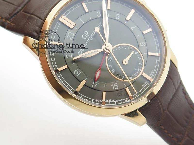 1966 Dual Time RG TF 1:1 Best Edition Gray Dial On Brown Leather Strap A3300