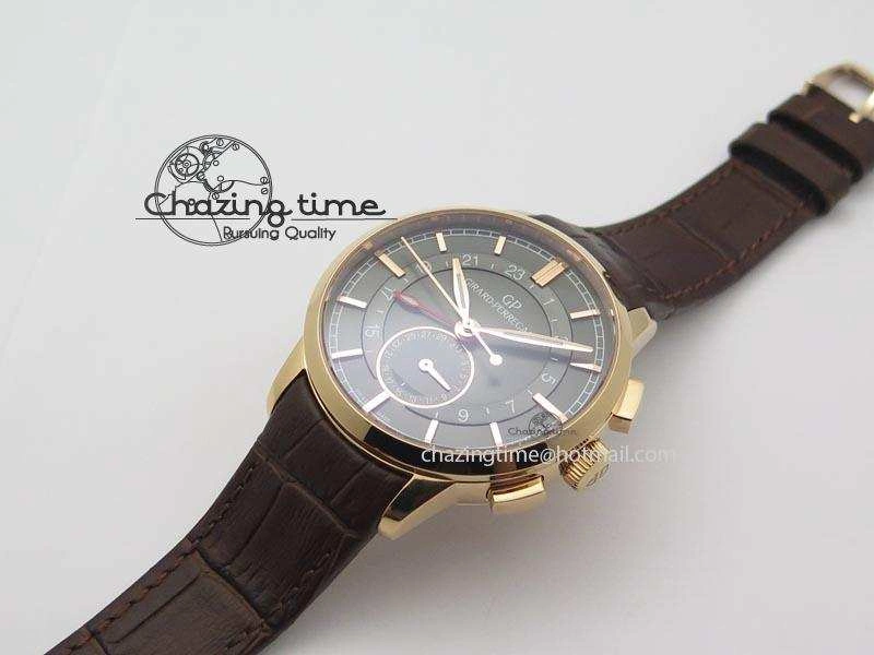 1966 Dual Time RG TF 1:1 Best Edition Gray Dial On Brown Leather Strap A3300