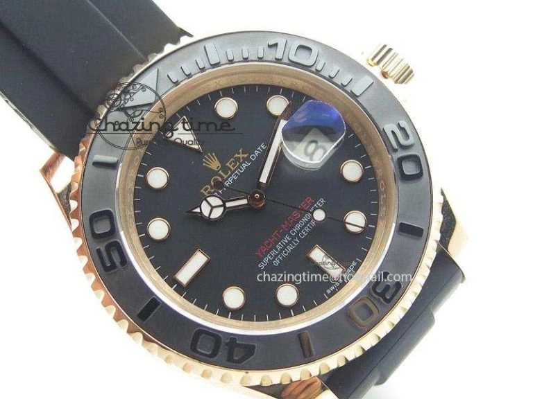2015 YachtMaster RG Ceramic Bezel BP Maker Best Edition On Black Rubber Strap A2836 V2