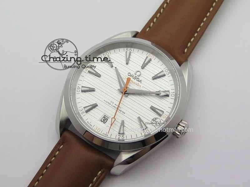 2017 Aqua Terra SS XF Best Edition White Textured Dial On Brown Leather Strap A8900