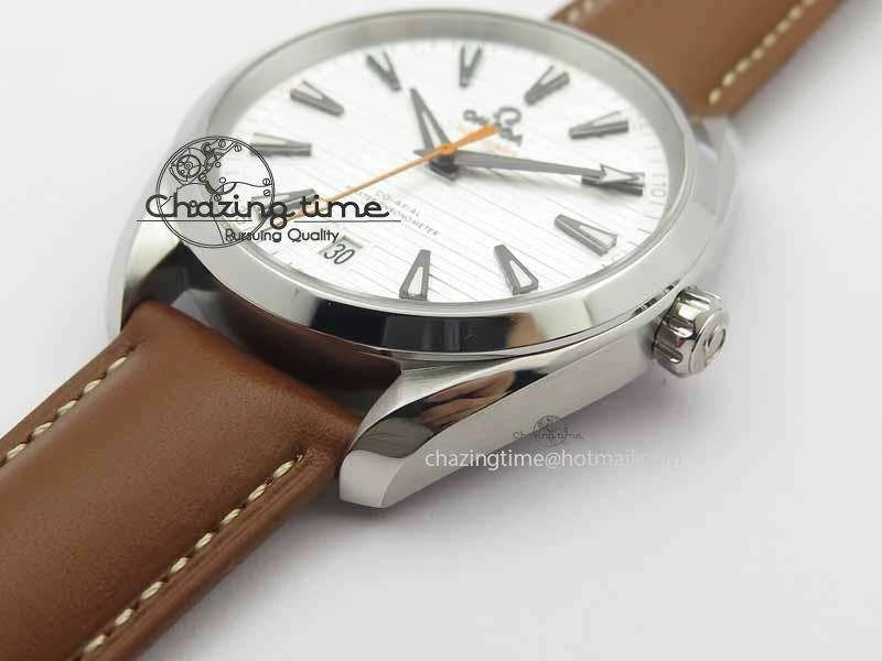 2017 Aqua Terra SS XF Best Edition White Textured Dial On Brown Leather Strap A8900