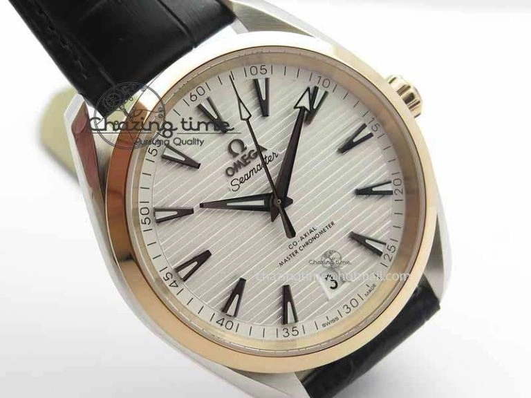 2017 Aqua Terra SS RG XF Best Edition White Textured Dial On Black Leather Strap A8900