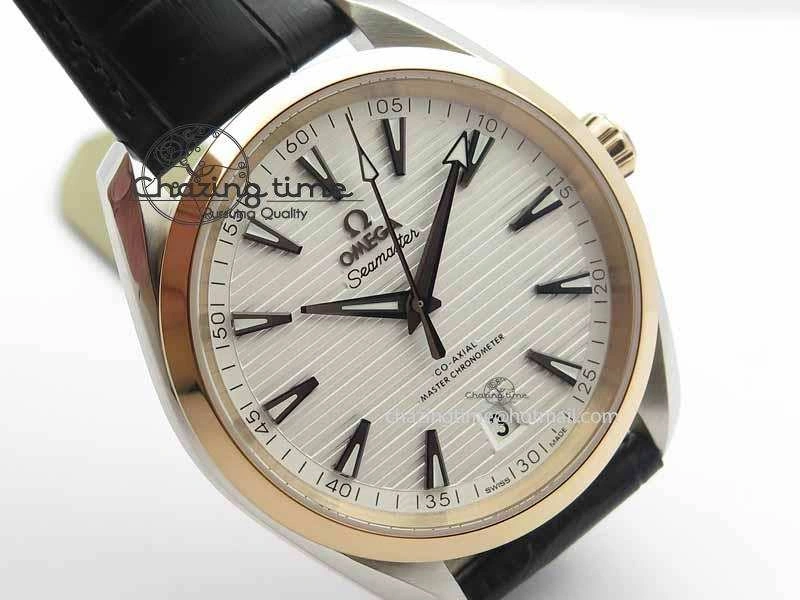 2017 Aqua Terra SS RG XF Best Edition White Textured Dial On Black Leather Strap A8900