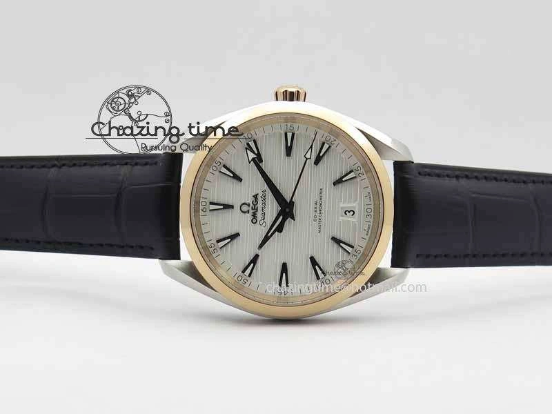 2017 Aqua Terra SS RG XF Best Edition White Textured Dial On Black Leather Strap A8900