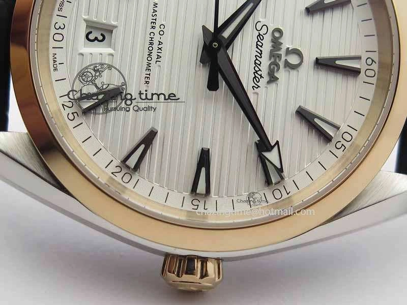 2017 Aqua Terra SS RG XF Best Edition White Textured Dial On Black Leather Strap A8900