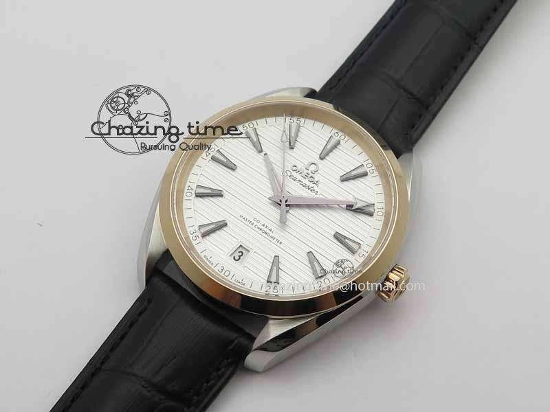 2017 Aqua Terra SS RG XF Best Edition White Textured Dial On Black Leather Strap A8900