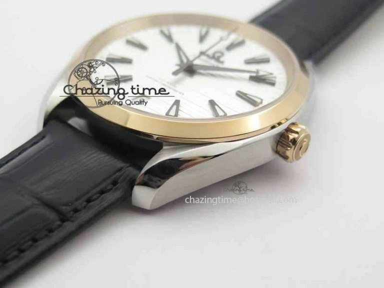 2017 Aqua Terra SS RG XF Best Edition White Textured Dial On Black Leather Strap A8900