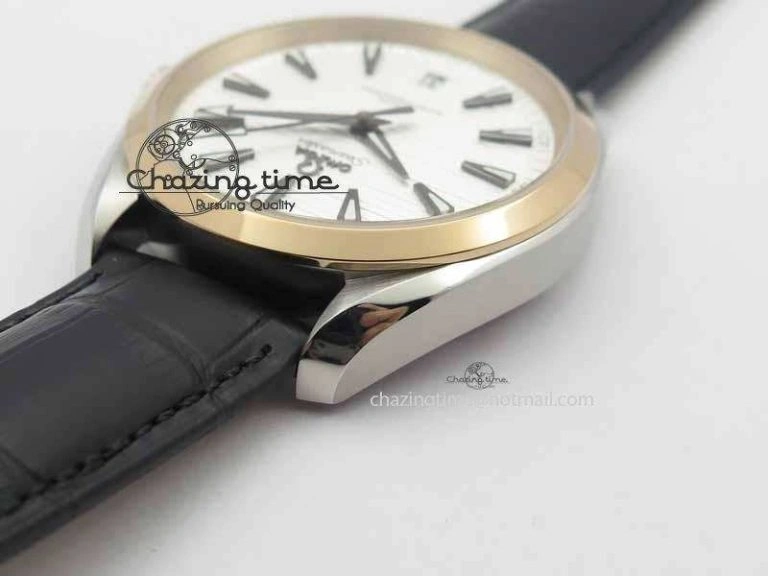 2017 Aqua Terra SS RG XF Best Edition White Textured Dial On Black Leather Strap A8900