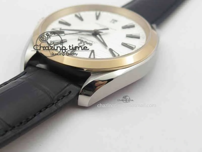 2017 Aqua Terra SS RG XF Best Edition White Textured Dial On Black Leather Strap A8900
