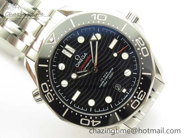 2018 Seamaster Diver 300M OMF Best Edition Black Ceramic Black Dial on SS Bracelet A8800 (Black Balance Wheel)