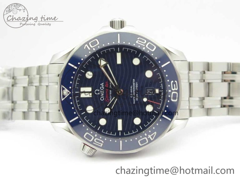 2018 Seamaster Diver 300M OMF Best Edition Blue Ceramic Blue Dial on SS Bracelet A8800 (Black Balance Wheel)