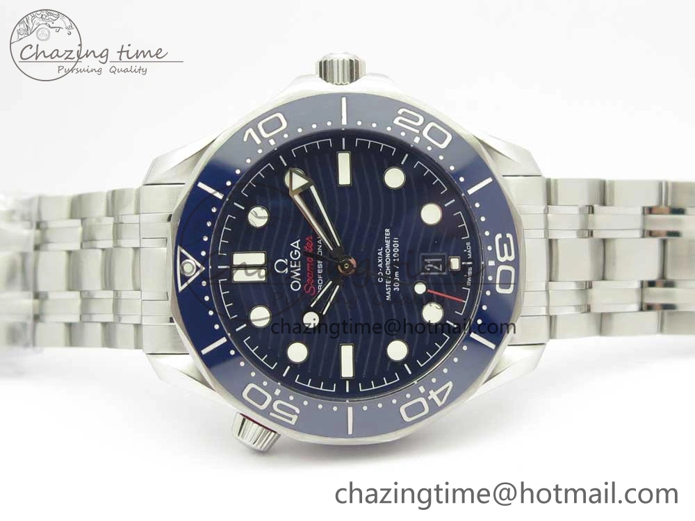 2018 Seamaster Diver 300M OMF Best Edition Blue Ceramic Blue Dial on SS Bracelet A8800 (Black Balance Wheel)