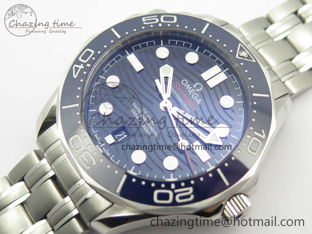 2018 Seamaster Diver 300M OMF Best Edition Blue Ceramic Blue Dial on SS Bracelet A8800 (Black Balance Wheel)