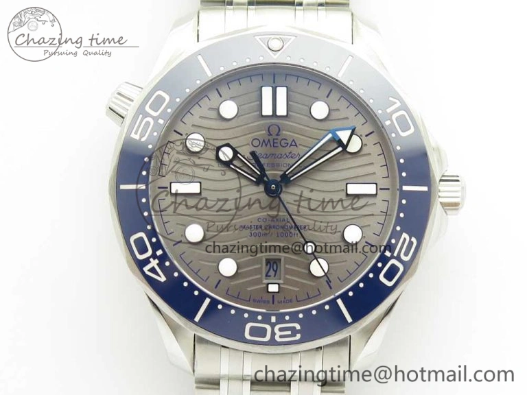 2018 Seamaster Diver 300M OMF Best Edition Blue Ceramic Gray Dial on SS Bracelet A8800 (Black Balance Wheel)
