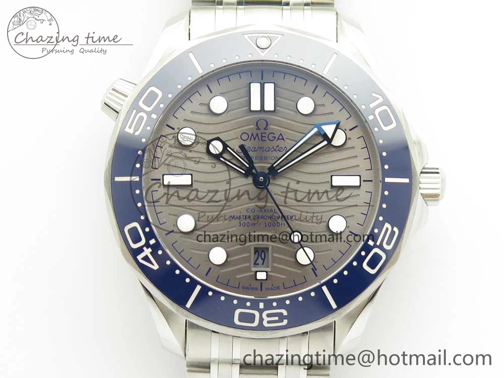 2018 Seamaster Diver 300M OMF Best Edition Blue Ceramic Gray Dial on SS Bracelet A8800 (Black Balance Wheel)