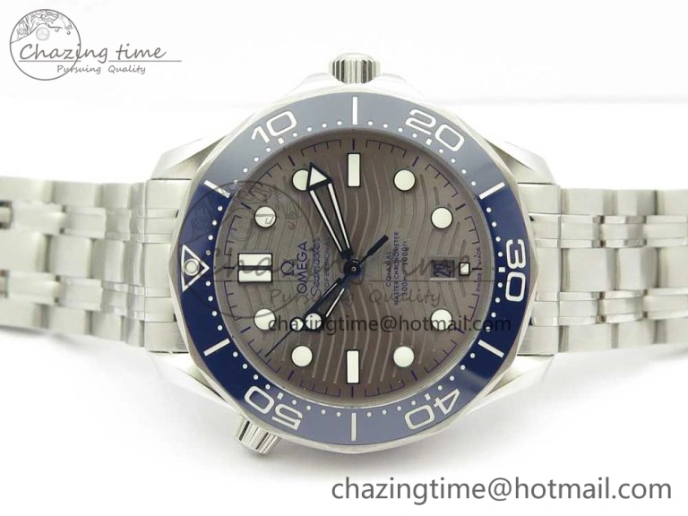 2018 Seamaster Diver 300M OMF Best Edition Blue Ceramic Gray Dial on SS Bracelet A8800 (Black Balance Wheel)