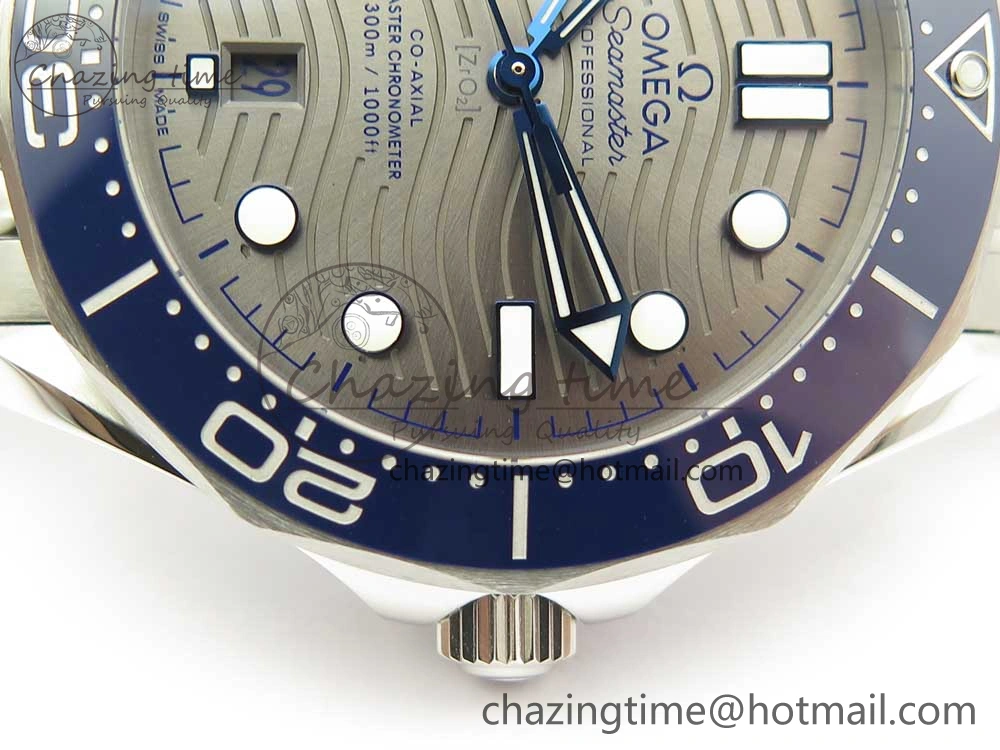 2018 Seamaster Diver 300M OMF Best Edition Blue Ceramic Gray Dial on SS Bracelet A8800 (Black Balance Wheel)