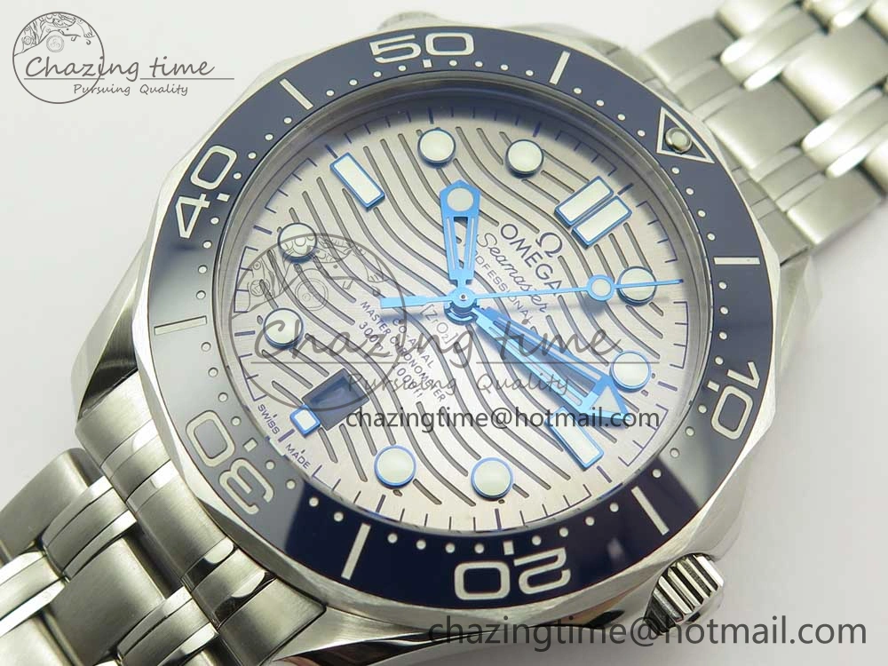 2018 Seamaster Diver 300M OMF Best Edition Blue Ceramic Gray Dial on SS Bracelet A8800 (Black Balance Wheel)
