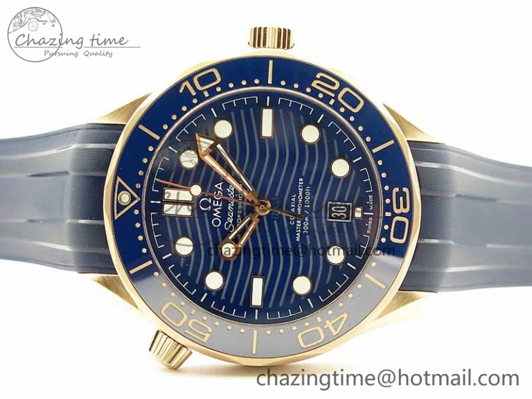 2018 Seamaster Diver 300M RG Blue Ceramic VSF 1:1 Best Edition Blue Dial on Blue Rubber Strap A8801