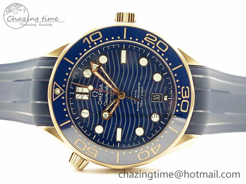 2018 Seamaster Diver 300M RG Blue Ceramic VSF 1:1 Best Edition Blue Dial on Blue Rubber Strap A8801