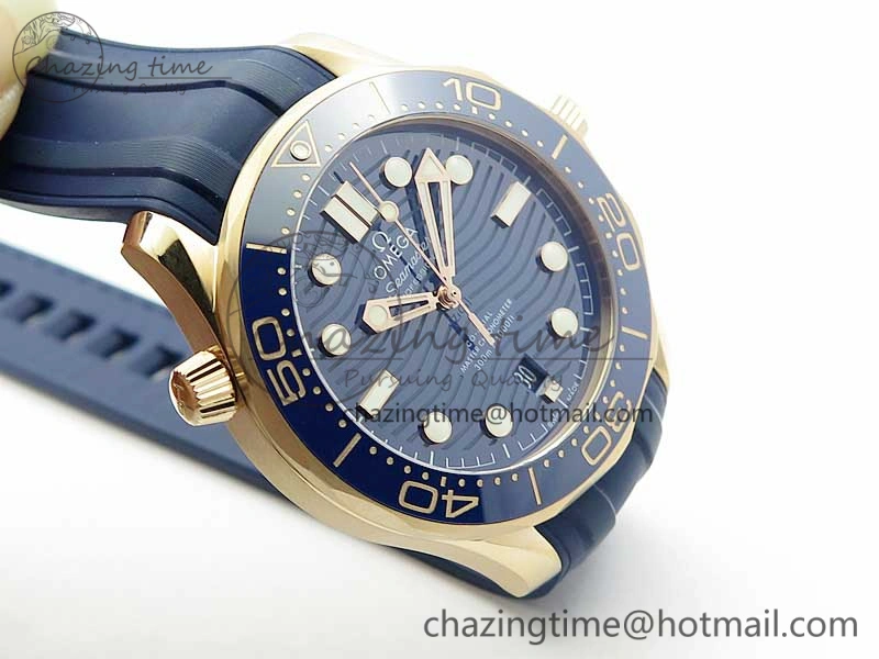 2018 Seamaster Diver 300M RG Blue Ceramic VSF 1:1 Best Edition Blue Dial on Blue Rubber Strap A8801