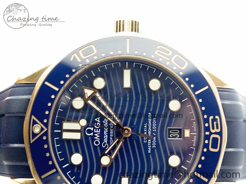2018 Seamaster Diver 300M RG Blue Ceramic VSF 1:1 Best Edition Blue Dial on Blue Rubber Strap A8801