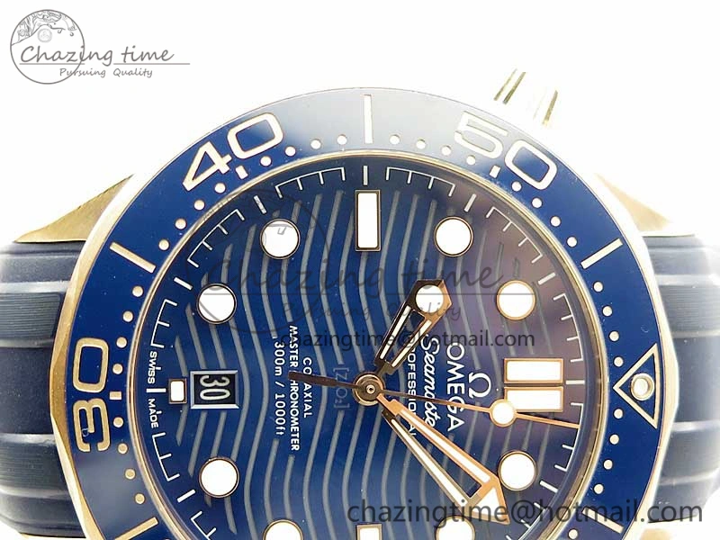 2018 Seamaster Diver 300M RG Blue Ceramic VSF 1:1 Best Edition Blue Dial on Blue Rubber Strap A8801
