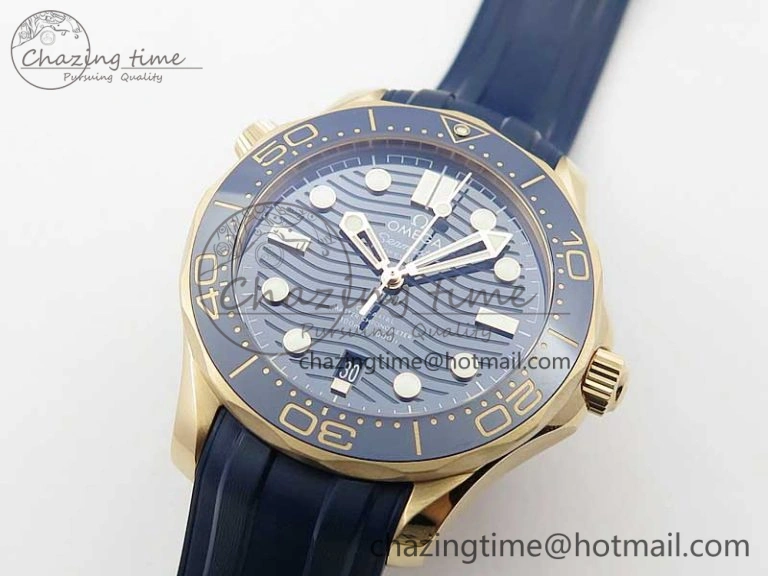 2018 Seamaster Diver 300M RG Blue Ceramic VSF 1:1 Best Edition Blue Dial on Blue Rubber Strap A8801