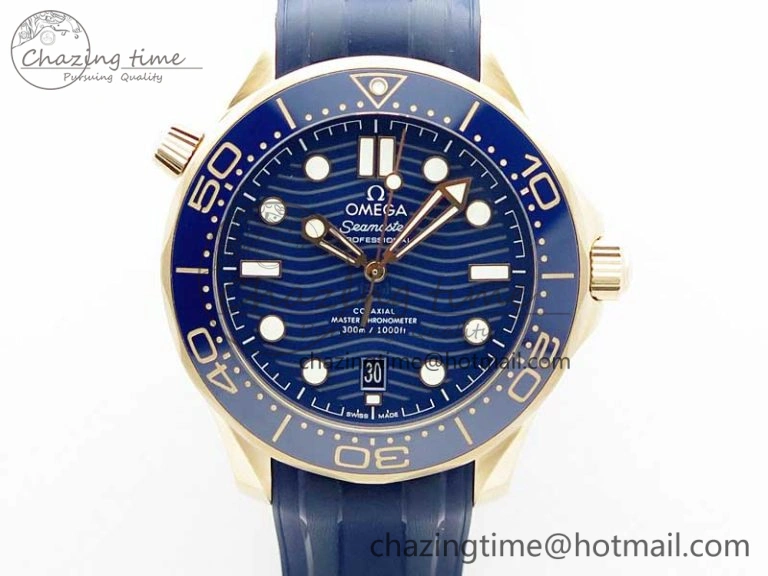 2018 Seamaster Diver 300M RG Blue Ceramic VSF 1:1 Best Edition Blue Dial on Blue Rubber Strap A8801