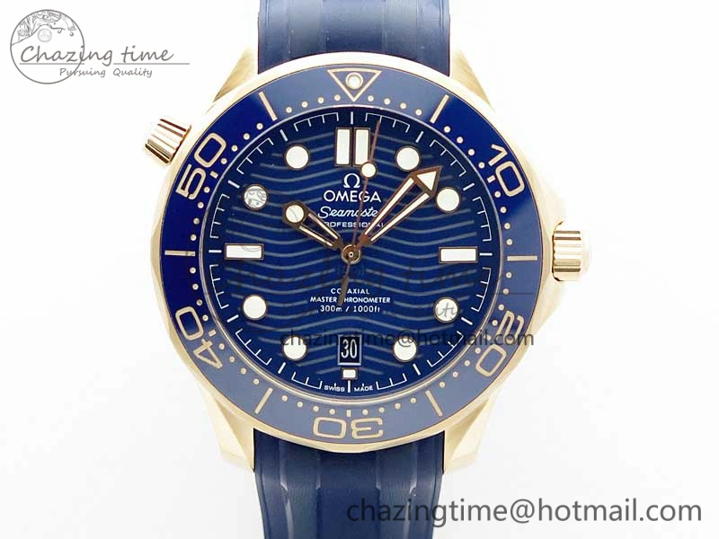 2018 Seamaster Diver 300M RG Blue Ceramic VSF 1:1 Best Edition Blue Dial on Blue Rubber Strap A8801