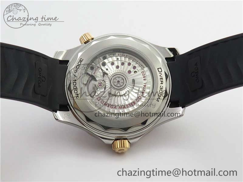 2018 Seamaster Diver 300M SS RG VSF 1:1 Best Edition RG Bezel Black Dial on Black Rubber Strap A8800