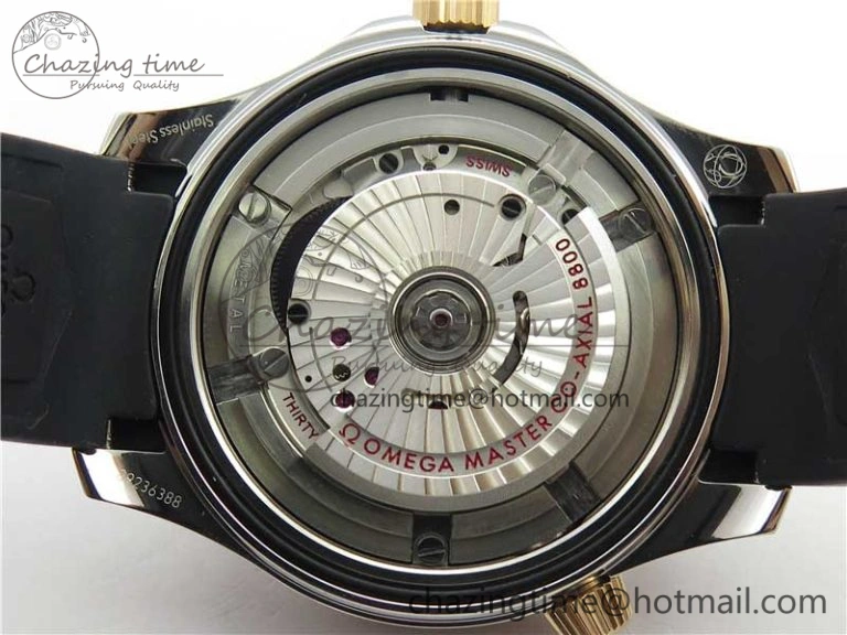 2018 Seamaster Diver 300M SS RG VSF 1:1 Best Edition RG Bezel Black Dial on Black Rubber Strap A8800