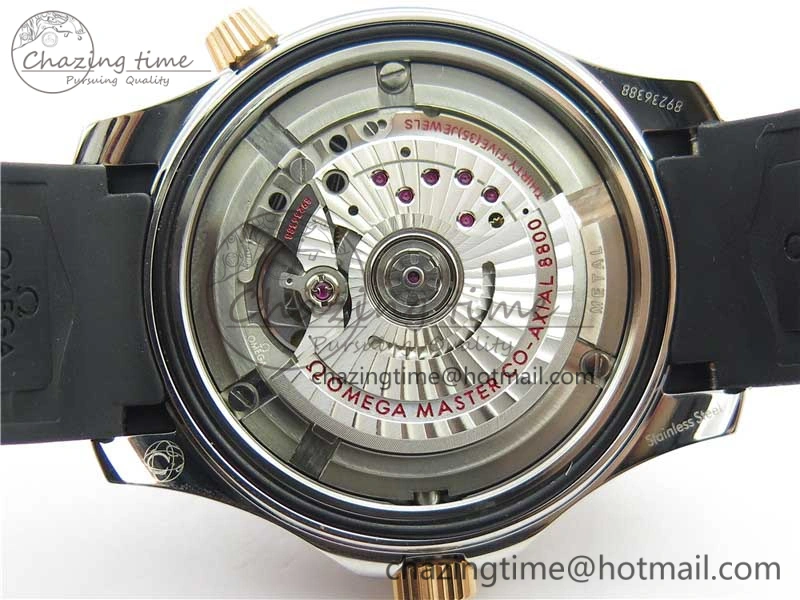 2018 Seamaster Diver 300M SS RG VSF 1:1 Best Edition RG Bezel Black Dial on Black Rubber Strap A8800
