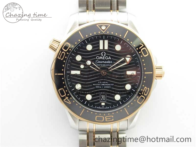 2018 Seamaster Diver 300M SS RG VSF 1:1 Best Edition RG Bezel Black Dial on SS YG Bracelet A8800