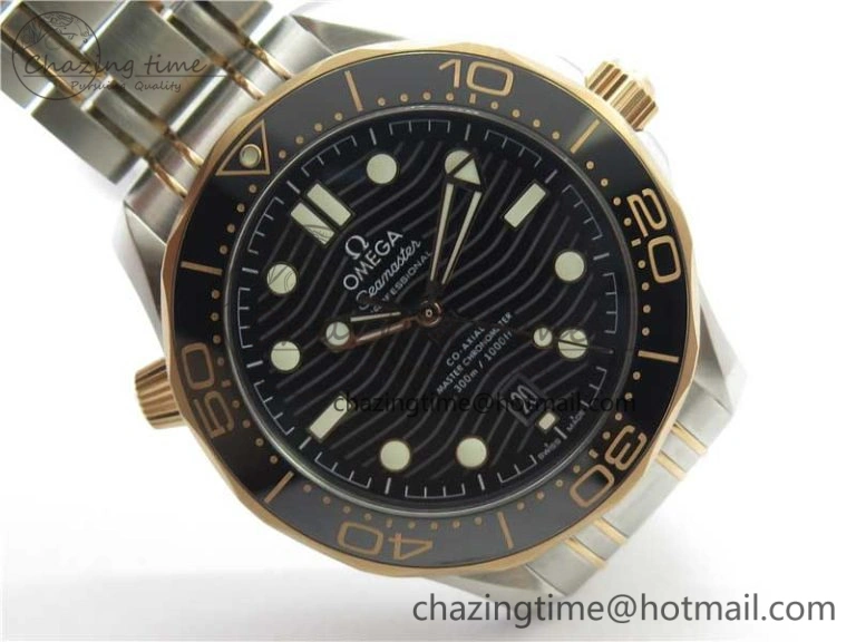 2018 Seamaster Diver 300M SS RG VSF 1:1 Best Edition RG Bezel Black Dial on SS YG Bracelet A8800