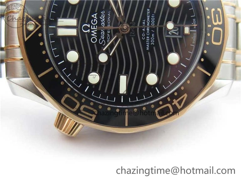 2018 Seamaster Diver 300M SS RG VSF 1:1 Best Edition RG Bezel Black Dial on SS YG Bracelet A8800