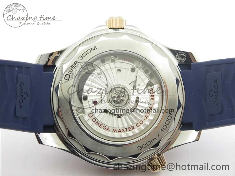2018 Seamaster Diver 300M SS RG VSF 1:1 Best Edition RG Bezel Blue Dial on Blue Rubber Strap A8800