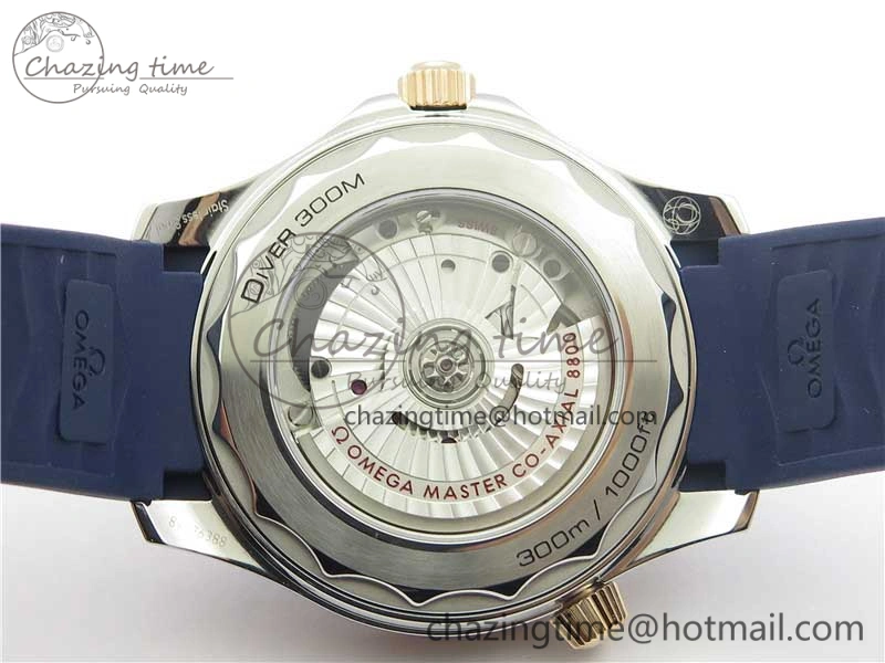2018 Seamaster Diver 300M SS RG VSF 1:1 Best Edition RG Bezel Blue Dial on Blue Rubber Strap A8800