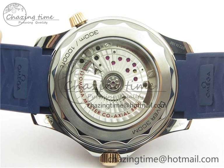 2018 Seamaster Diver 300M SS RG VSF 1:1 Best Edition RG Bezel Blue Dial on Blue Rubber Strap A8800