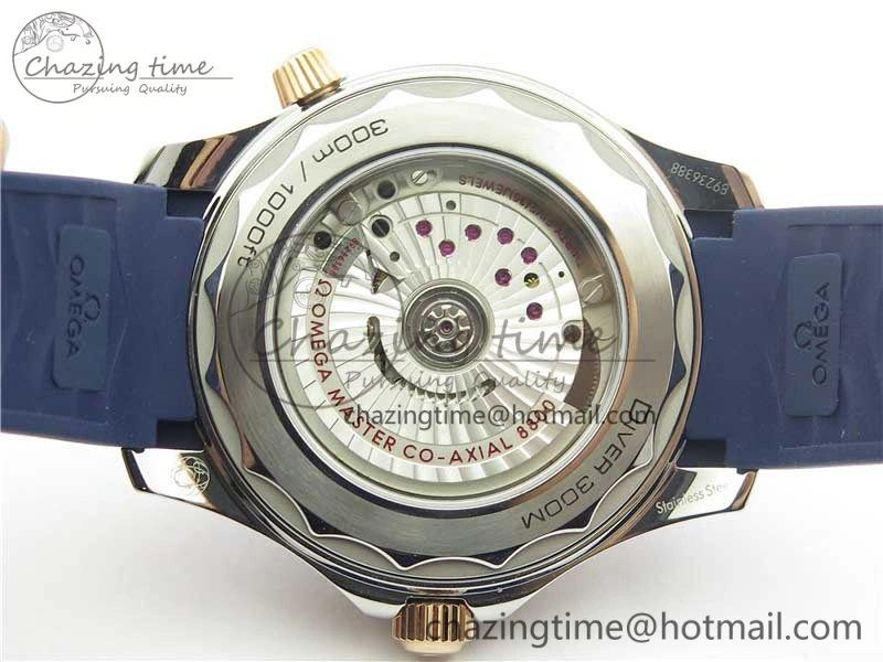 2018 Seamaster Diver 300M SS RG VSF 1:1 Best Edition RG Bezel Blue Dial on Blue Rubber Strap A8800